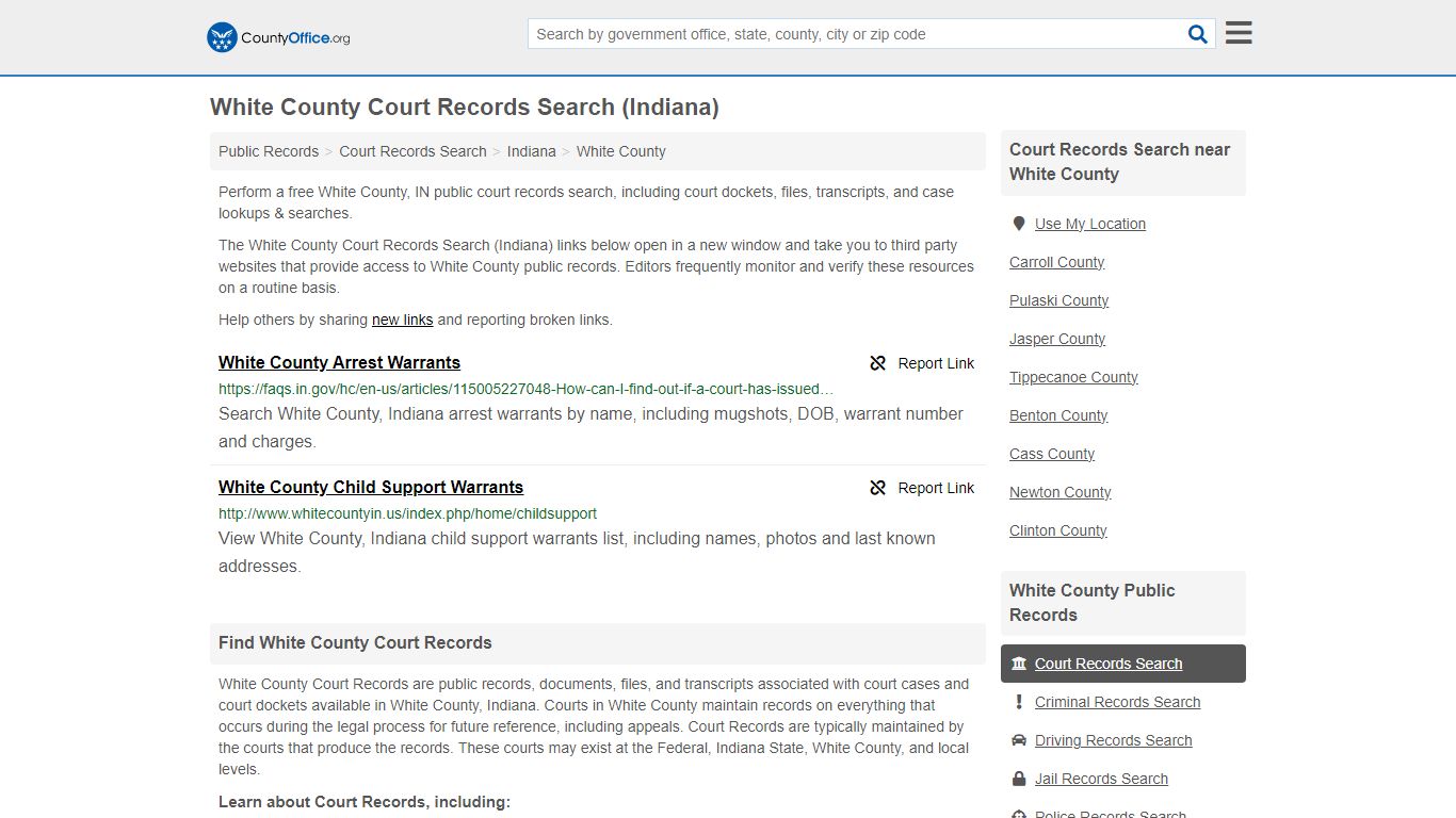 White County Court Records Search (Indiana) - County Office