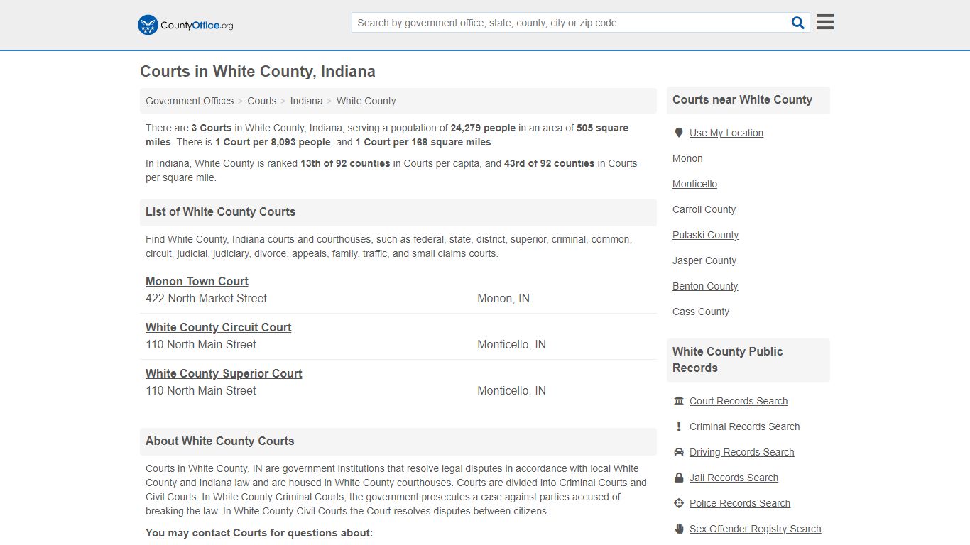 Courts - White County, IN (Court Records & Calendars)